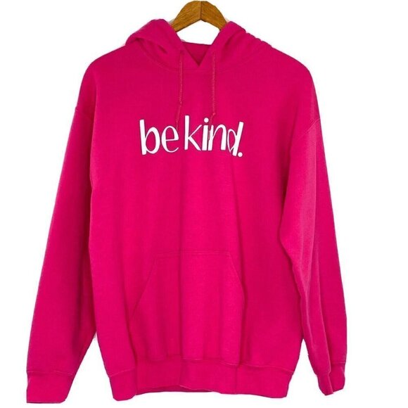 Gildan Hooded Sweatshirt Womens size Medium be kind Pullover Hoodie Bright Pink - Picture 1 of 9